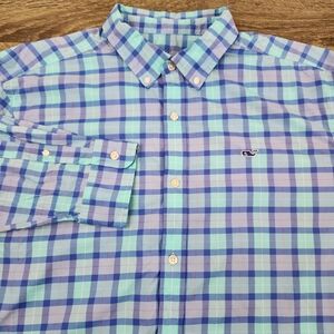 Vineyard Vines Performance Whale Shirt Men's XL Plaid Long Sleeve Nylon